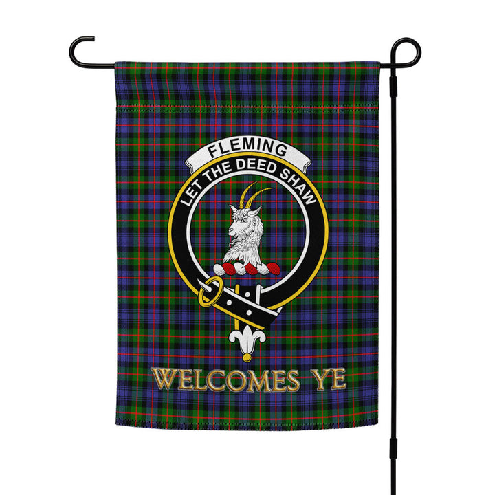 Fleming Clan Badge Tartan Garden Flag