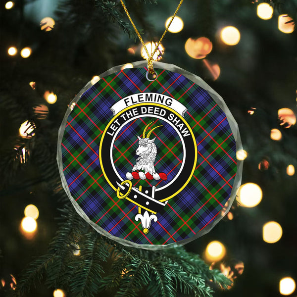 Fleming Clan Badge Tartan Glass Ornament