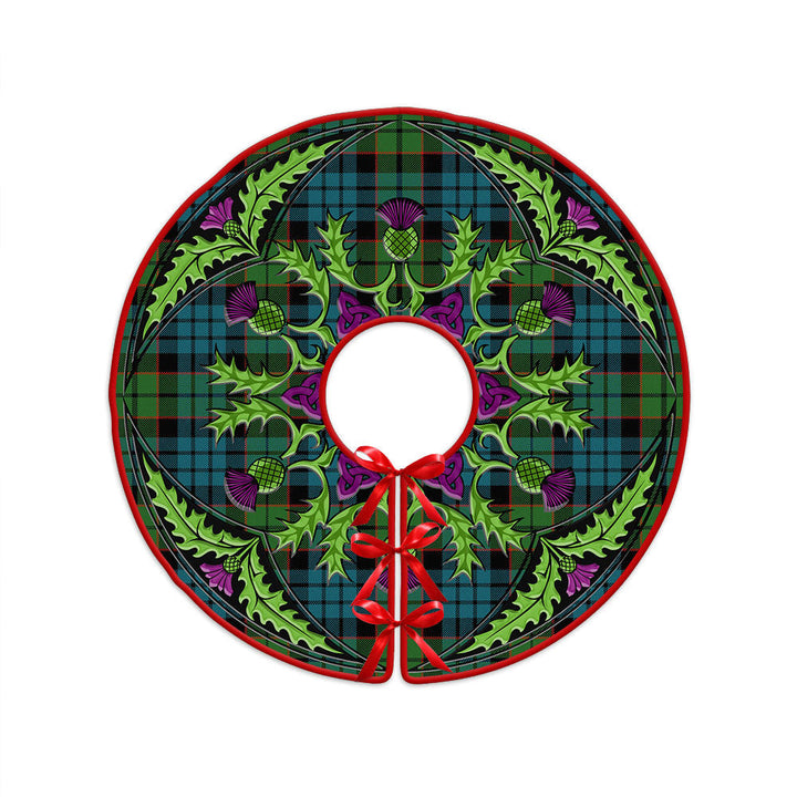 Fletcher Family Ancient Clan Badge Tartan Christmas Tree Skirt Scottish Thistle Design