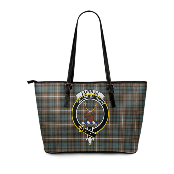Forbes Weathered Clan Badge Tartan Leather Tote Bag