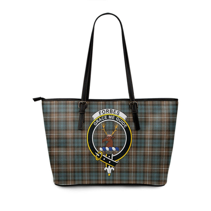 Forbes Weathered Clan Badge Tartan Leather Tote Bag