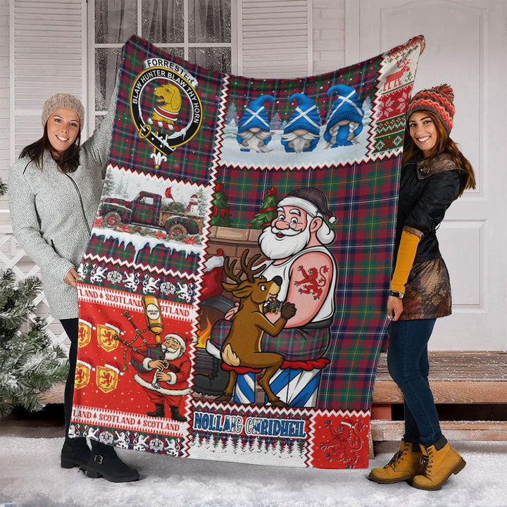 Forrester Modern Clan Badge Tartan Blanket Scotland Santa Tattoo Christmas Comic Patchwork Style