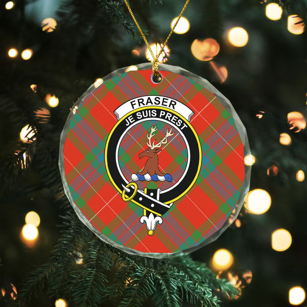Fraser Ancient Clan Badge Tartan Glass Ornament
