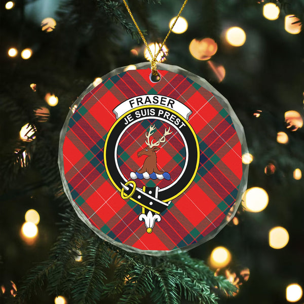 Fraser Modern Clan Badge Tartan Glass Ornament