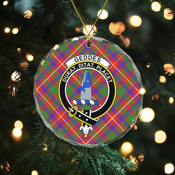 Geddes Ancient Clan Badge Tartan Glass Ornament