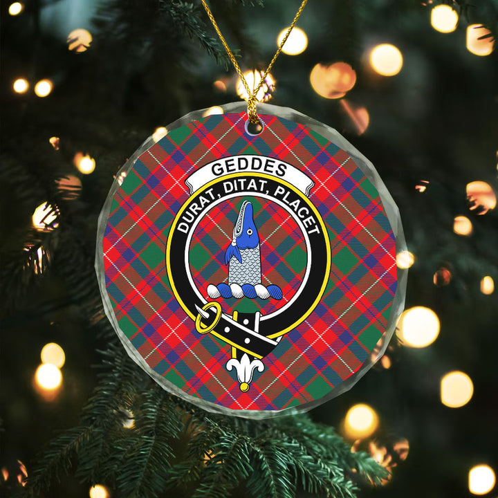 Geddes Modern Clan Badge Tartan Glass Ornament