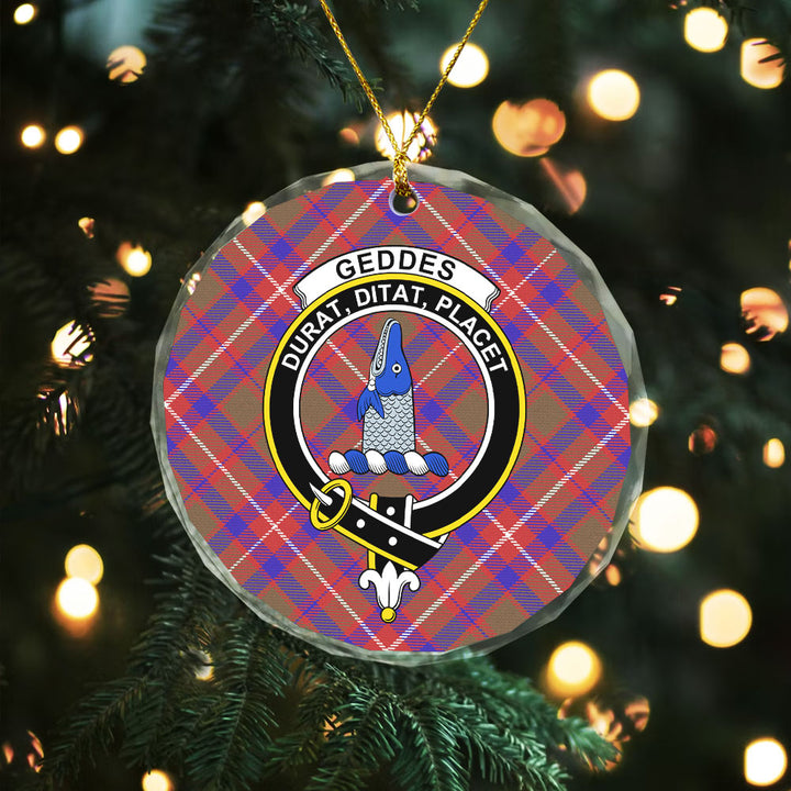 Geddes Weathered Clan Badge Tartan Glass Ornament