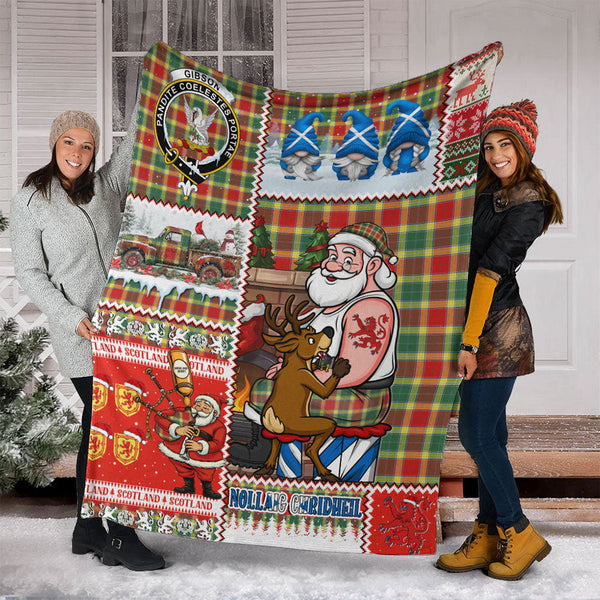 Gibson (Gibbs) Modern Clan Badge Tartan Blanket Scotland Santa Tattoo Christmas Comic Patchwork Style