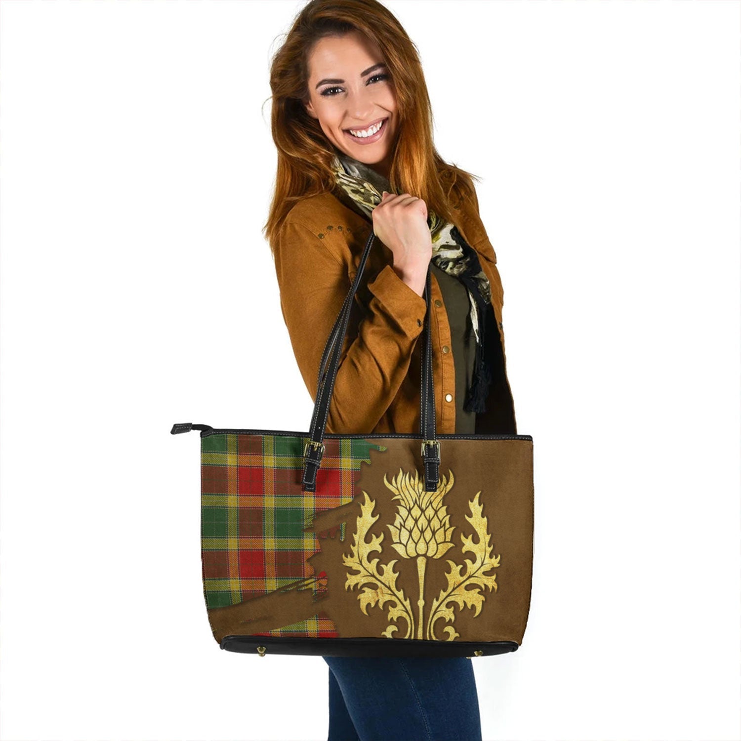Aiton Tartan Leather Tote Bag Big Thistle Style main image 1