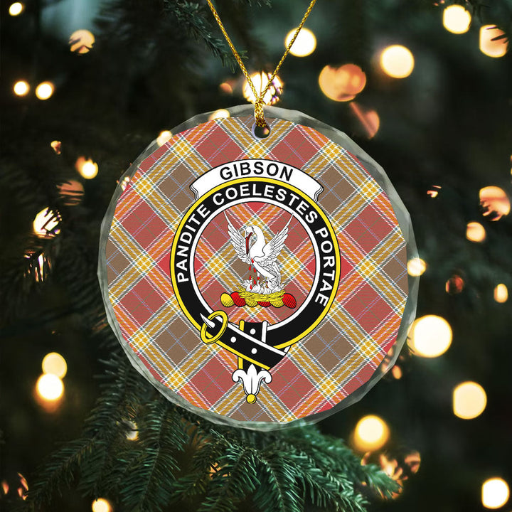 Gibson (Gibbs) Weathered Clan Badge Tartan Glass Ornament