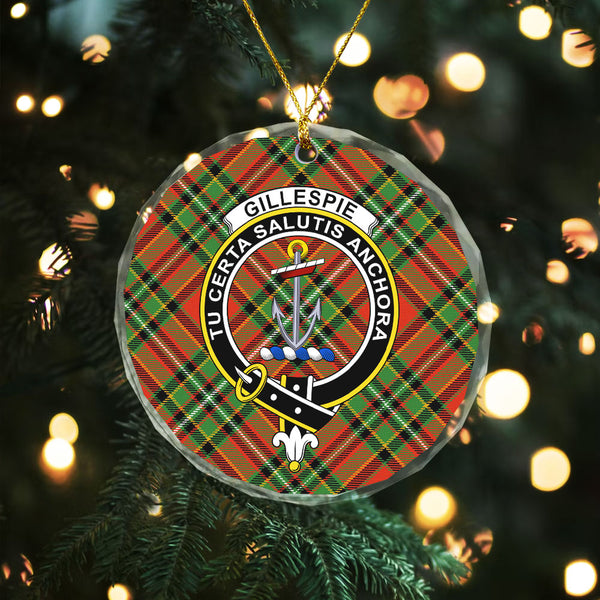 Gillespie Ancient Clan Badge Tartan Glass Ornament
