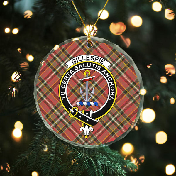 Gillespie Weathered Clan Badge Tartan Glass Ornament