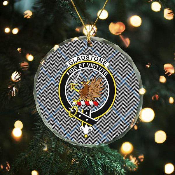 Gladstone Clan Badge Tartan Glass Ornament