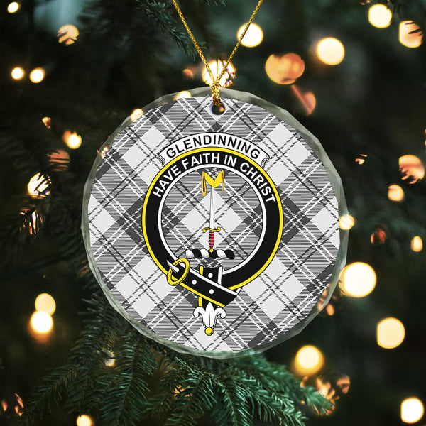 Glendinning Clan Badge Tartan Glass Ornament