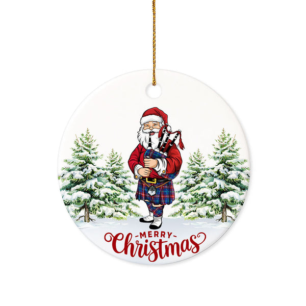 Glenn Modern Tartan Ceramic Ornament Santa