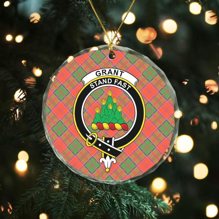 Grant Ancient Clan Badge Tartan Glass Ornament