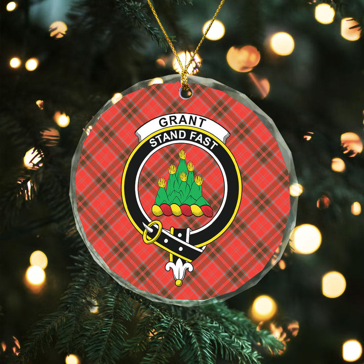 Grant Weathered Clan Badge Tartan Glass Ornament