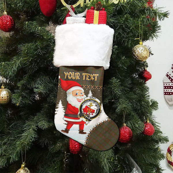 Gray Clan Badge Tartan Christmas Stocking Holiday Blessings Merry Christmas Joy