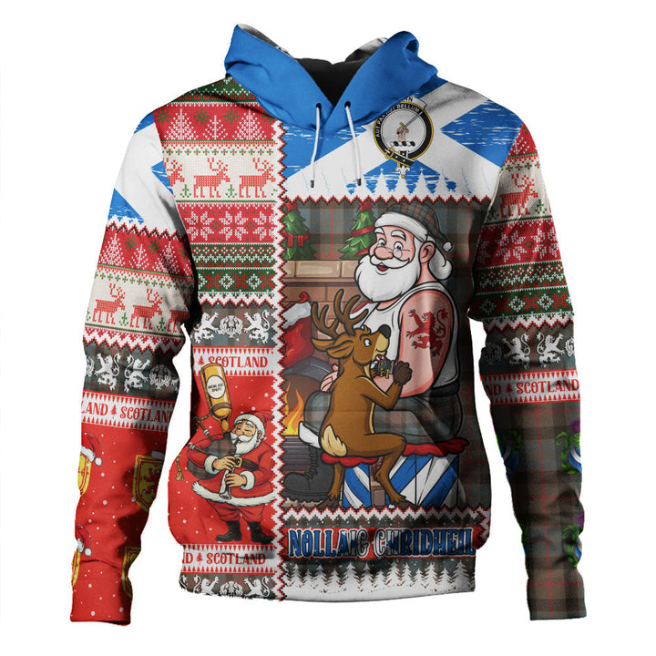 Gunn Weathered Clan Badge Tartan Hoodie Scottish Santa Tattoo Christmas Comic Patchwork Style