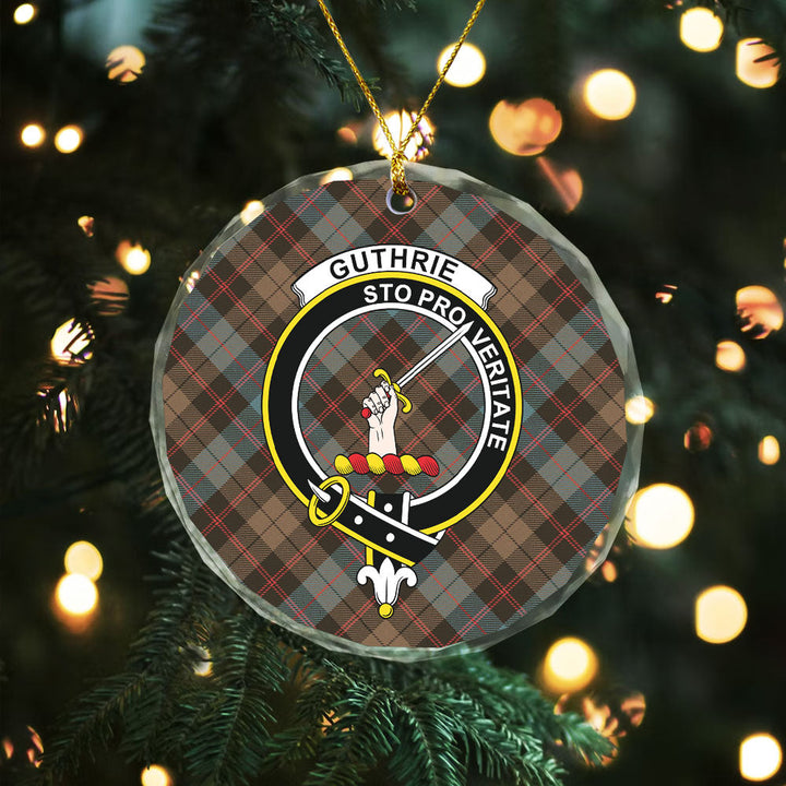 Guthrie Weathered Clan Badge Tartan Glass Ornament