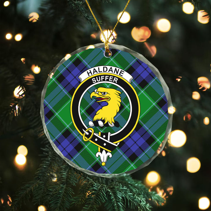 Haldane Clan Badge Tartan Glass Ornament