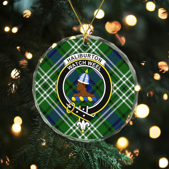 Haliburton Clan Badge Tartan Glass Ornament