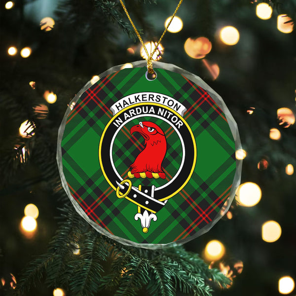 Halkerston Clan Badge Tartan Glass Ornament