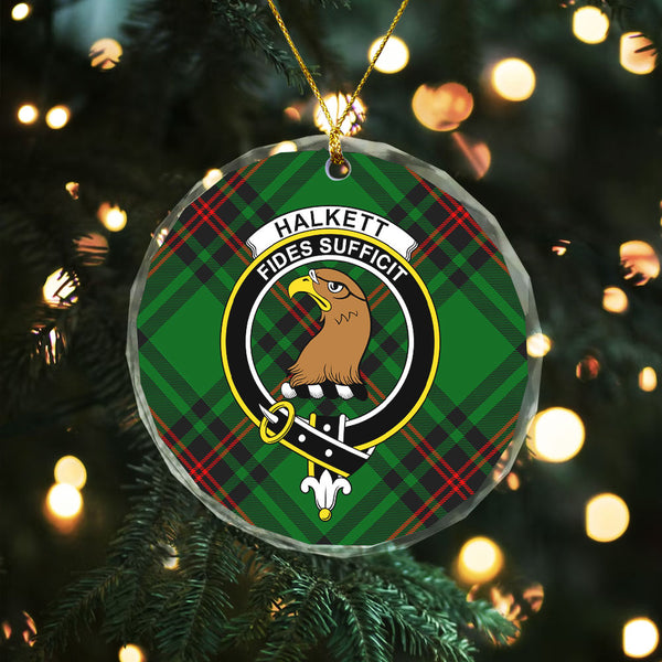 Halkett Clan Badge Tartan Glass Ornament