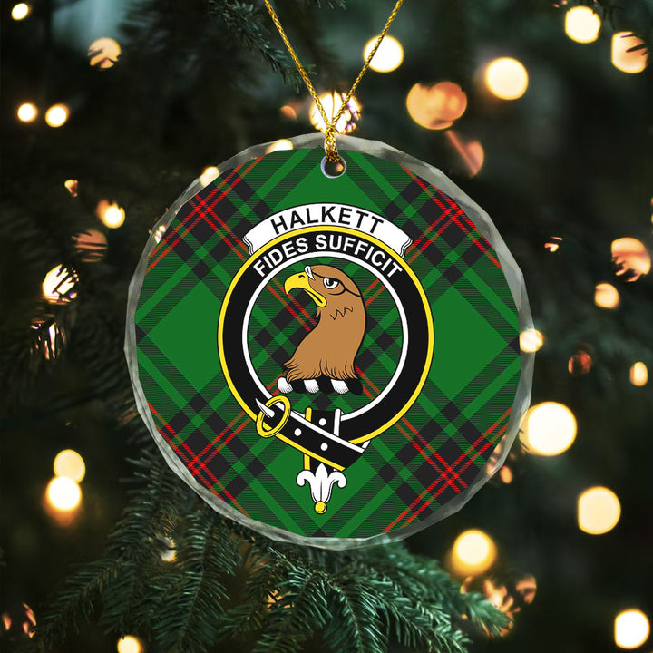Halkett Clan Badge Tartan Glass Ornament