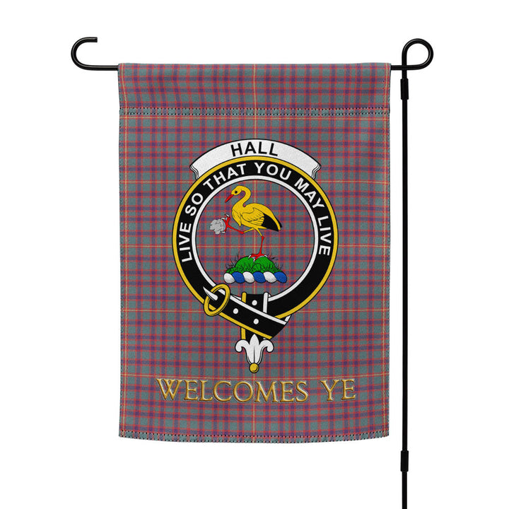 Hall Weathered Clan Badge Tartan Garden Flag
