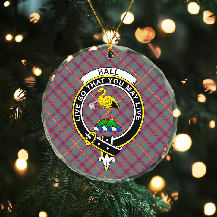 Hall Weathered Clan Badge Tartan Glass Ornament