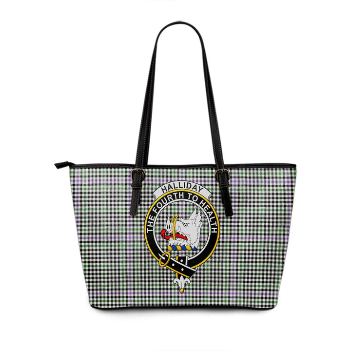 Halliday (Holliday) Ancient Clan Badge Tartan Leather Tote Bag