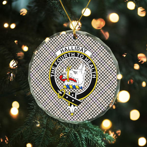 Halliday (Holliday) Weathered Clan Badge Tartan Glass Ornament