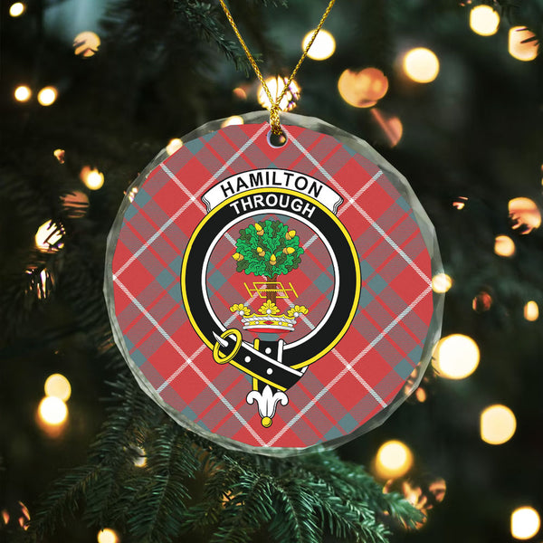 Hamilton Weathered Clan Badge Tartan Glass Ornament