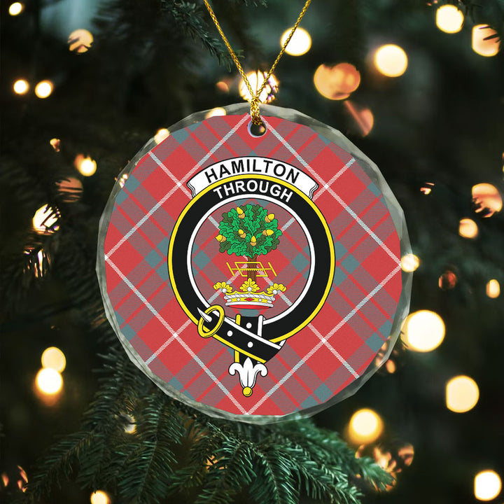 Hamilton Weathered Clan Badge Tartan Glass Ornament