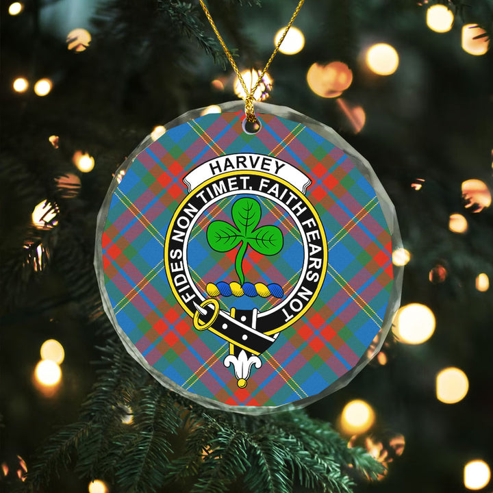 Harvey Ancient Clan Badge Tartan Glass Ornament