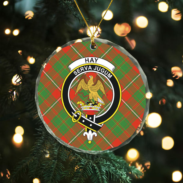 Hay Ancient Clan Badge Tartan Glass Ornament
