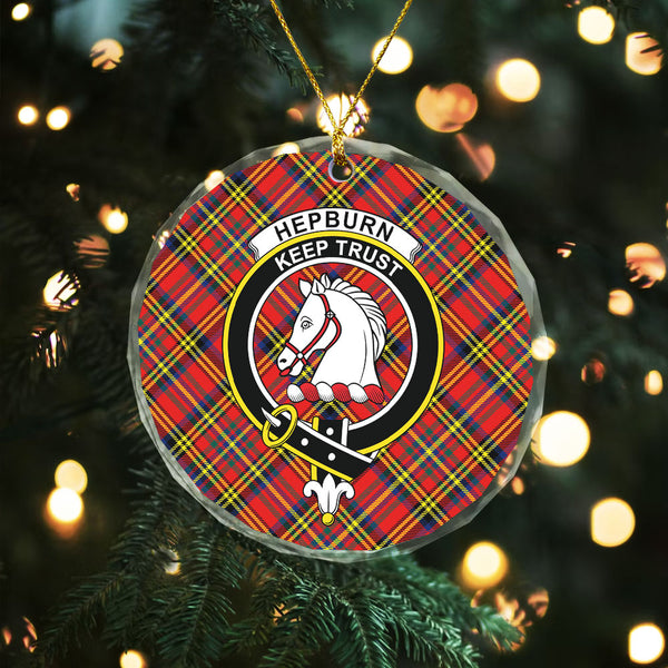 Hepburn Modern Clan Badge Tartan Glass Ornament