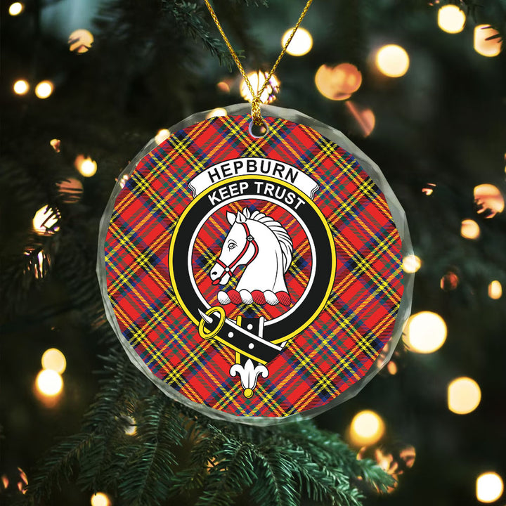 Hepburn Modern Clan Badge Tartan Glass Ornament