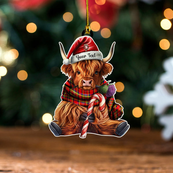 Hepburn Modern Clan Badge Tartan Wood Acrylic Ornament Highland Cow And Thistle Personalized