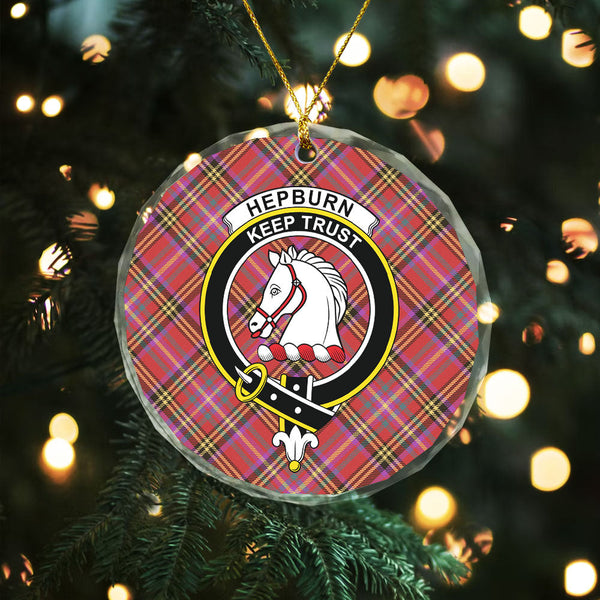 Hepburn Weathered Clan Badge Tartan Glass Ornament