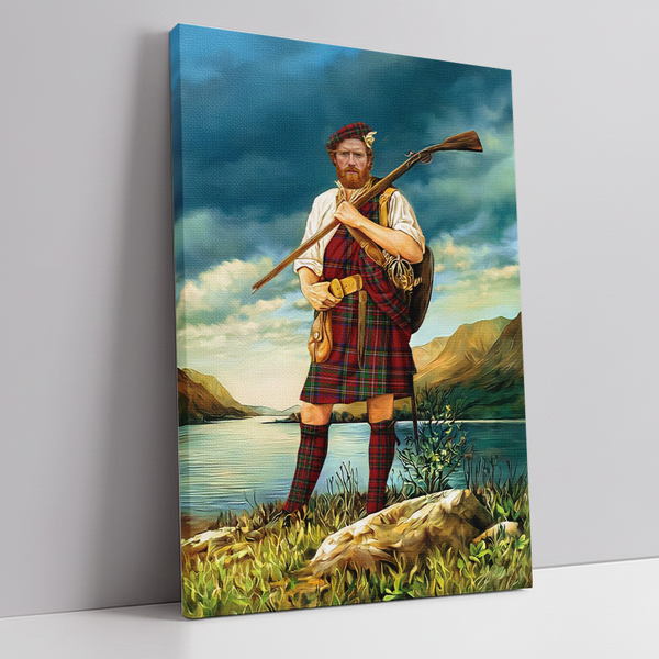 Custom Highland Scotsman warrior portrait canvas made from photo