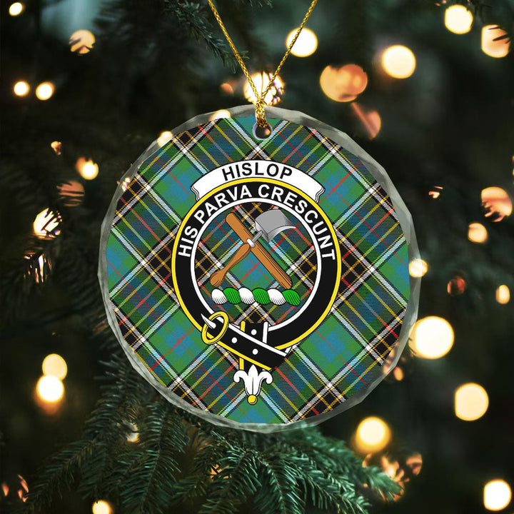 Hislop #2 Ancient Clan Badge Tartan Glass Ornament