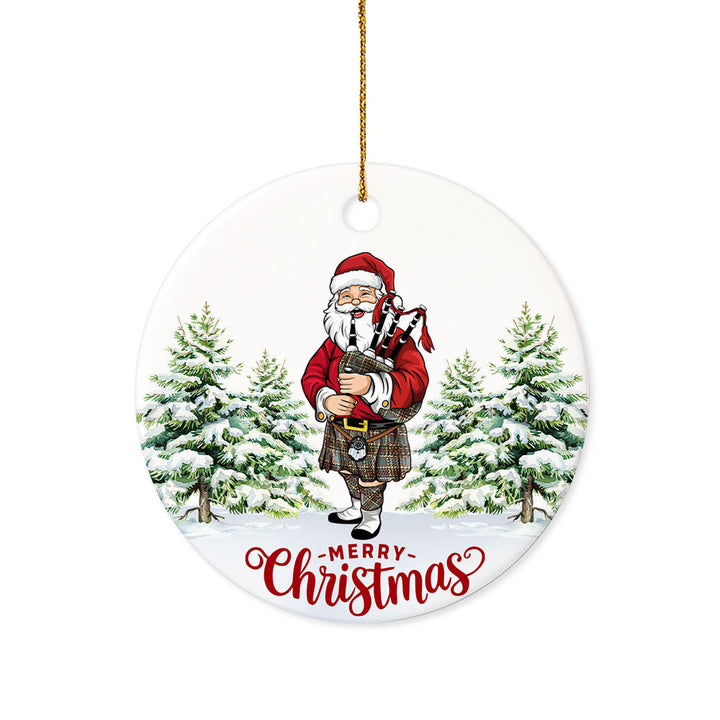 Hislop #2 Weathered Tartan Ceramic Ornament Santa