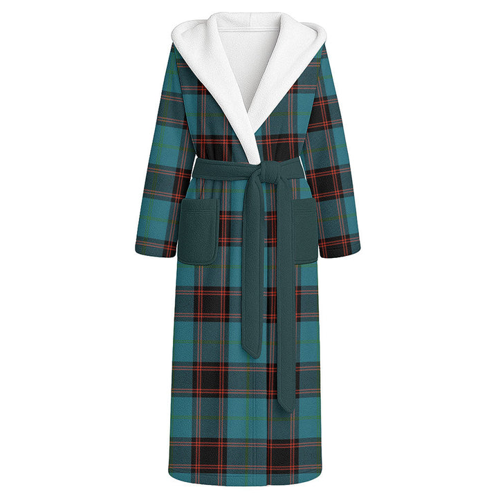 Home Ancient Clan Badge Tartan Flannel Hooded Bathrobe