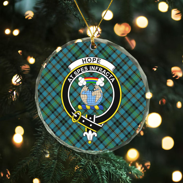Hope Vere Ancient Clan Badge Tartan Glass Ornament