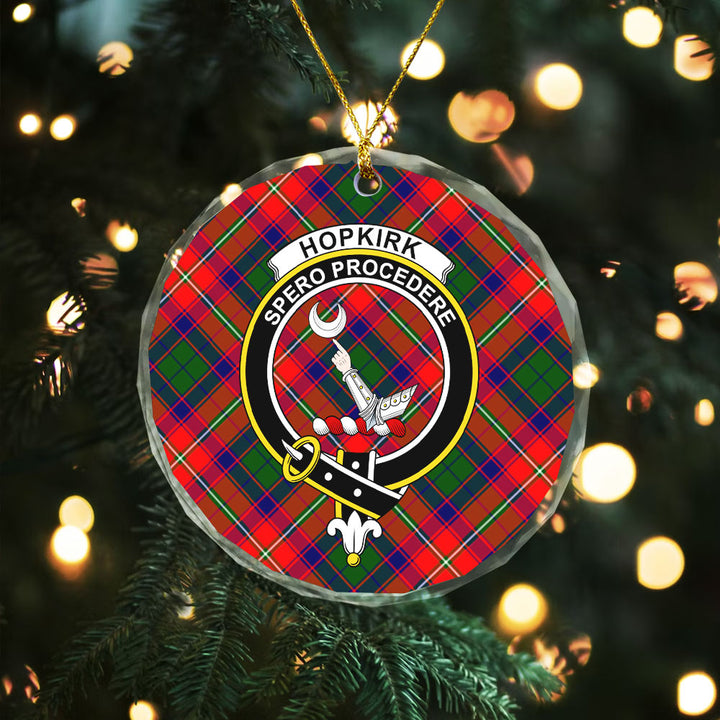 Hopkirk Clan Badge Tartan Glass Ornament