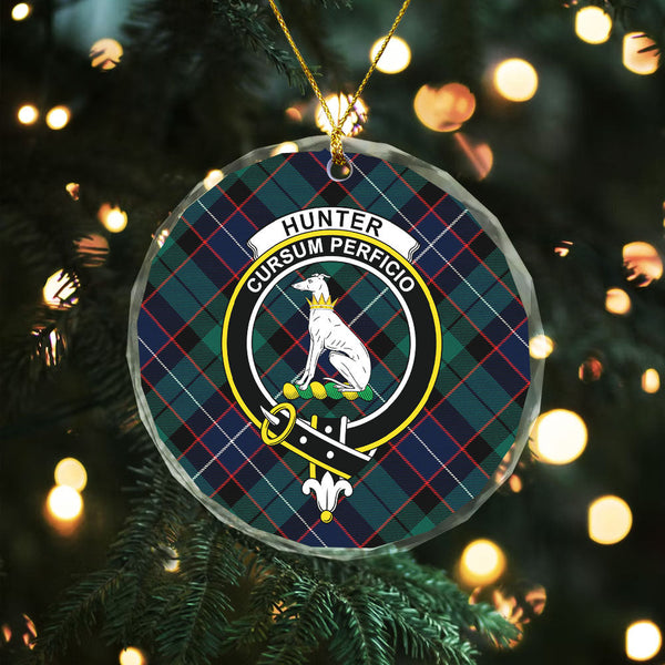 Hunter Modern Clan Badge Tartan Glass Ornament