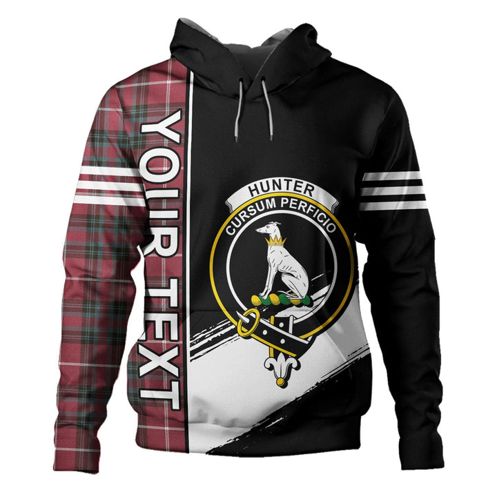 Hunter of Bute (Hunter Maroon) Weathered Clan Badge Tartan Hoodie Quarter Style Personalized