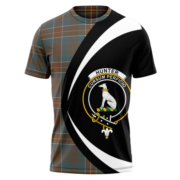 Hunter of Hunterston (Michael of Hunterston) Weathered Clan Badge Tartan T-Shirt Circle Style Personalized